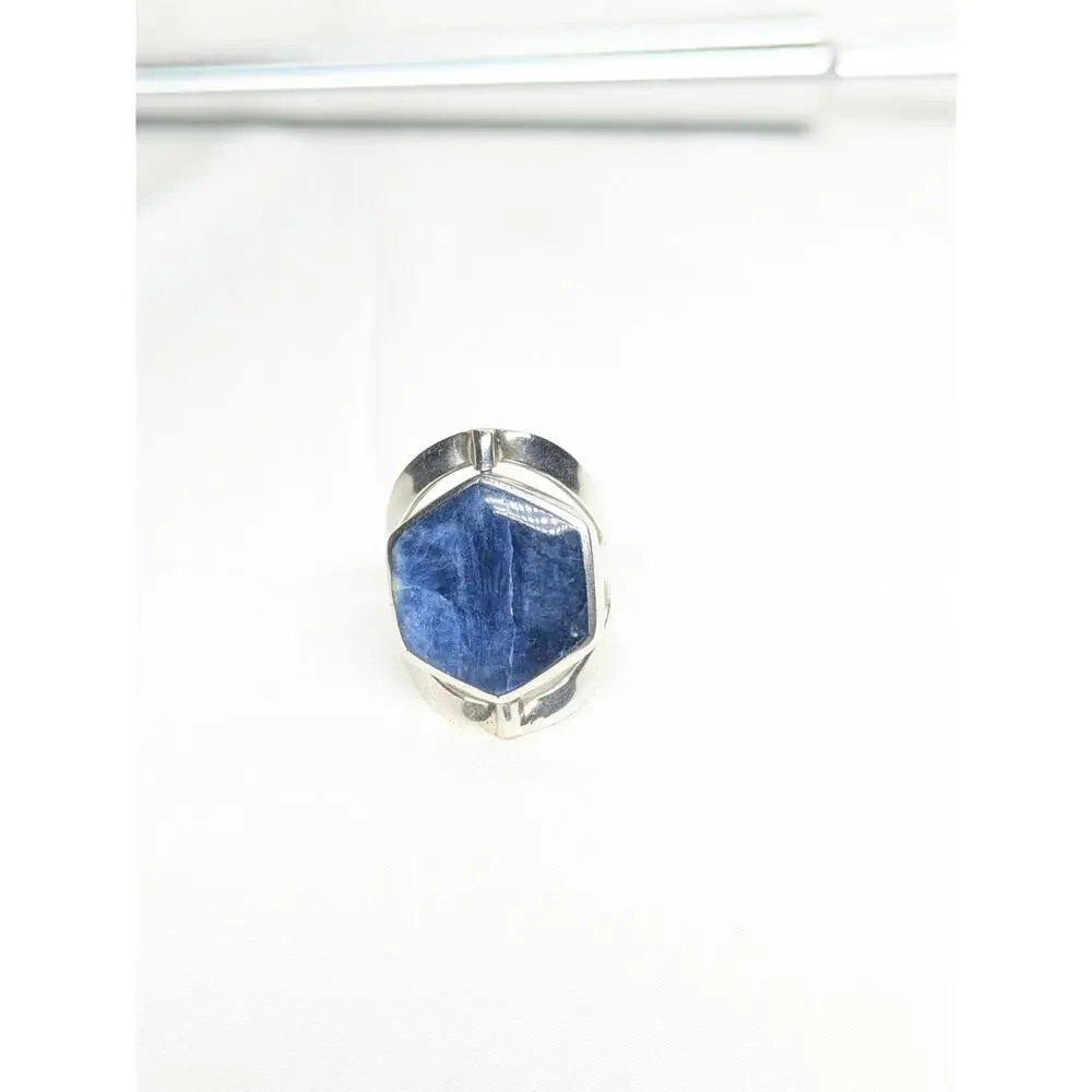 950 Peruvian Solid Silver Flip Ring Blue-Shell Gemstone Handcrafted Adjustable